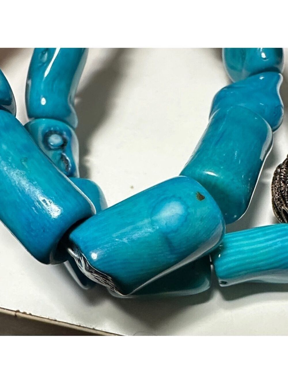 Blue Dyed Coral Studio Barse (Turquoise color) Necklace with Bead - Picture 10 of 13